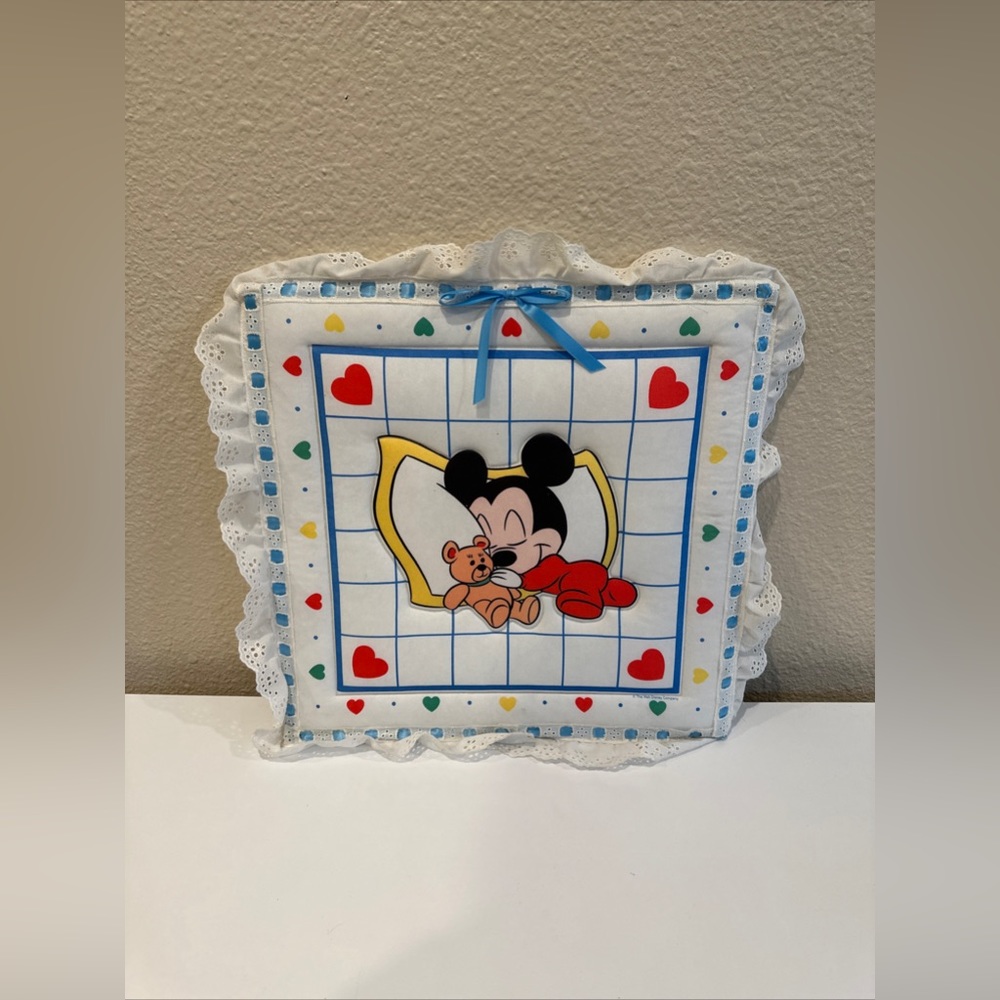 Vintage Disney Baby Mickey  Mouse Wall Hanging - soft with lace edges